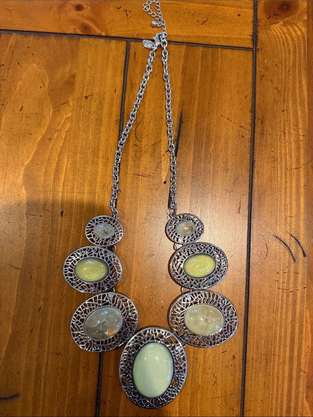 Charming Charlie Silver-Tone Necklace with Pale Yellow and Cream Cabochons